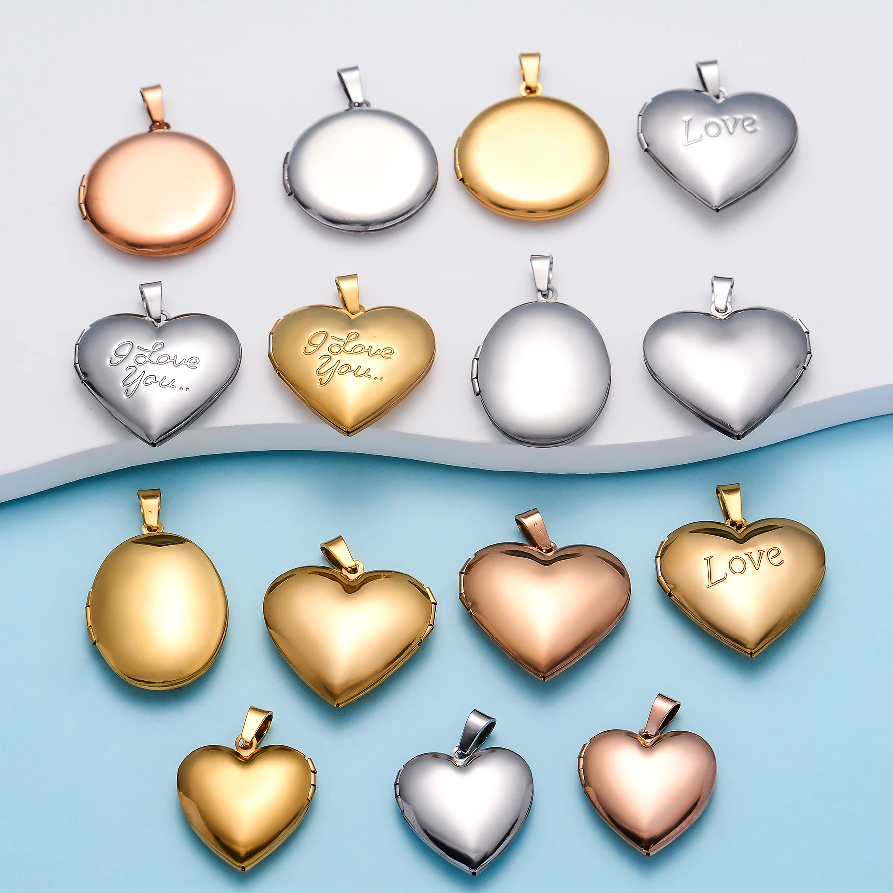 5Pcs Stainless Steel Heart/Round Polish Photo Frame Locket Pendant Charms For Jewelry Making Supplies DIY Accessories - view 4