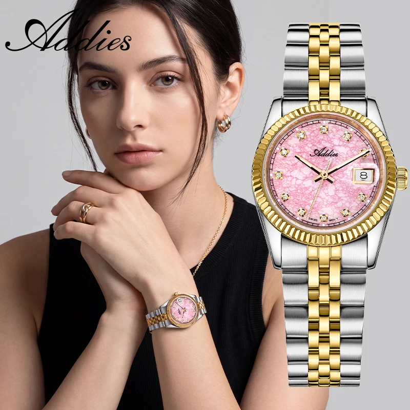 Addies 28mm Women Watch Sapphire Crystal Date Display BGW9 Luminous 50M Waterproof 316L Stainless Steel Luxury Fashion Watches