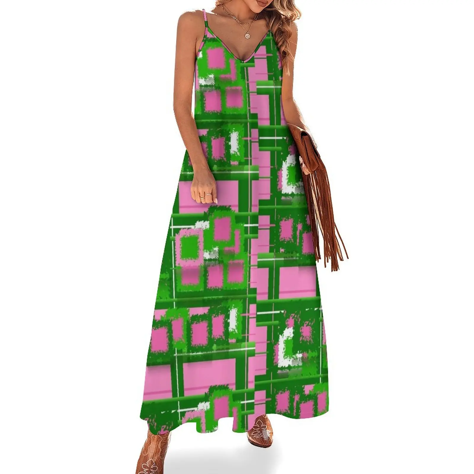 

Pink & Green Fashions & Products! Sleeveless Long Dress Women's summer suit Elegant gowns Dress