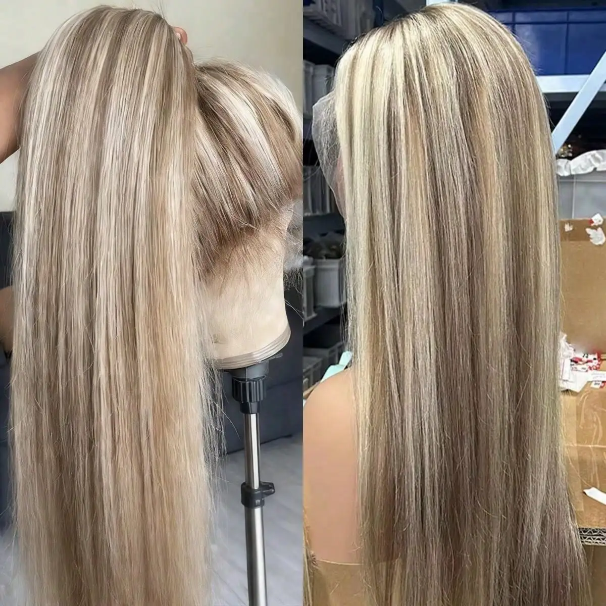 Ombre Platinum Blonde Bone Straight Human Hair Wigs For Women Natural Looking 13x4 HD Transparent Long Straight Lace Front Wigs Human Hair Free Parting Brazilian Remy 200 Density Glueless Wigs Human Hair Pre Plucked Daily Party Holiday Use