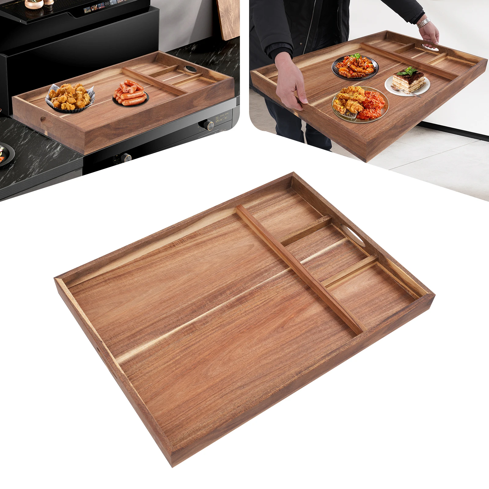 

Pine Wood Stove Top Cover,Black/Log Color Rectangular Stove Top Cover With Handles 74.93*55.88*5.72cm for Home Kitchens