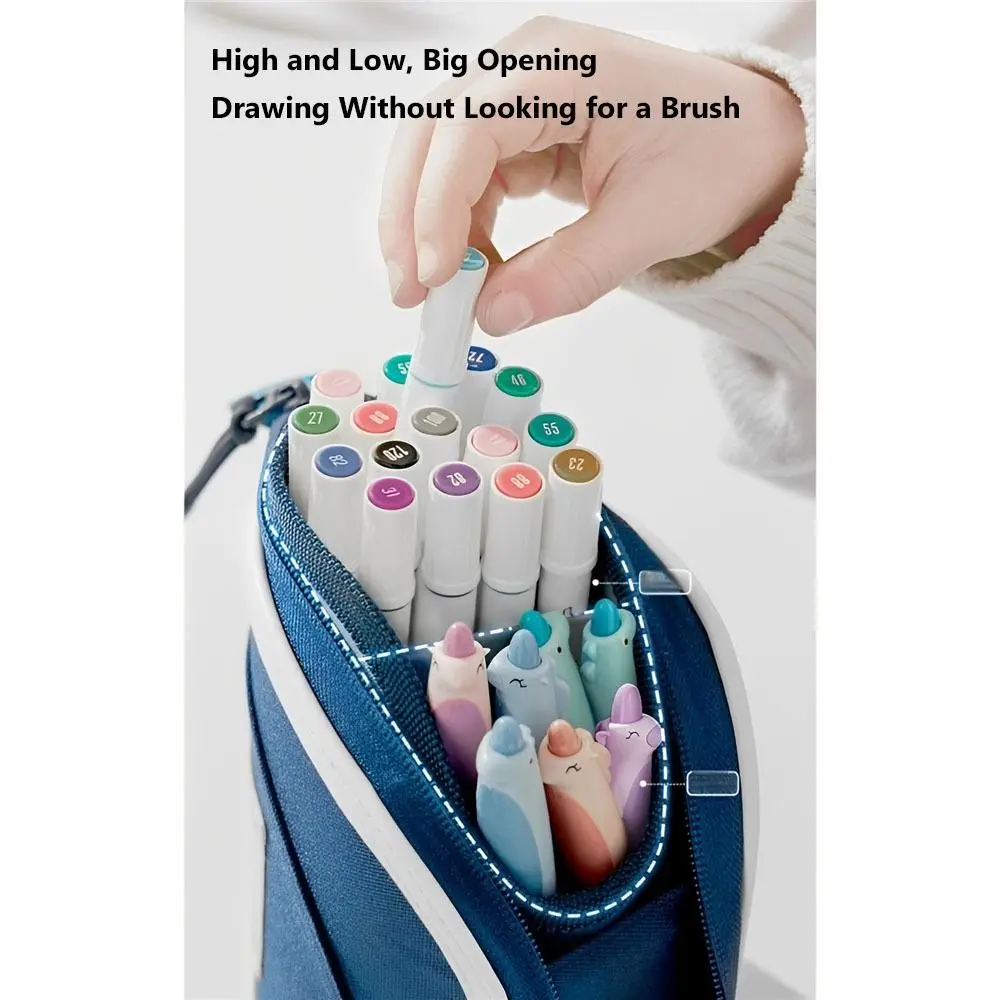 Gift 2-in-1 Standing Pencil Case Portable Vertical Student Pen Holder Retractable Pencil Bag Desk Supplies Holders view 2