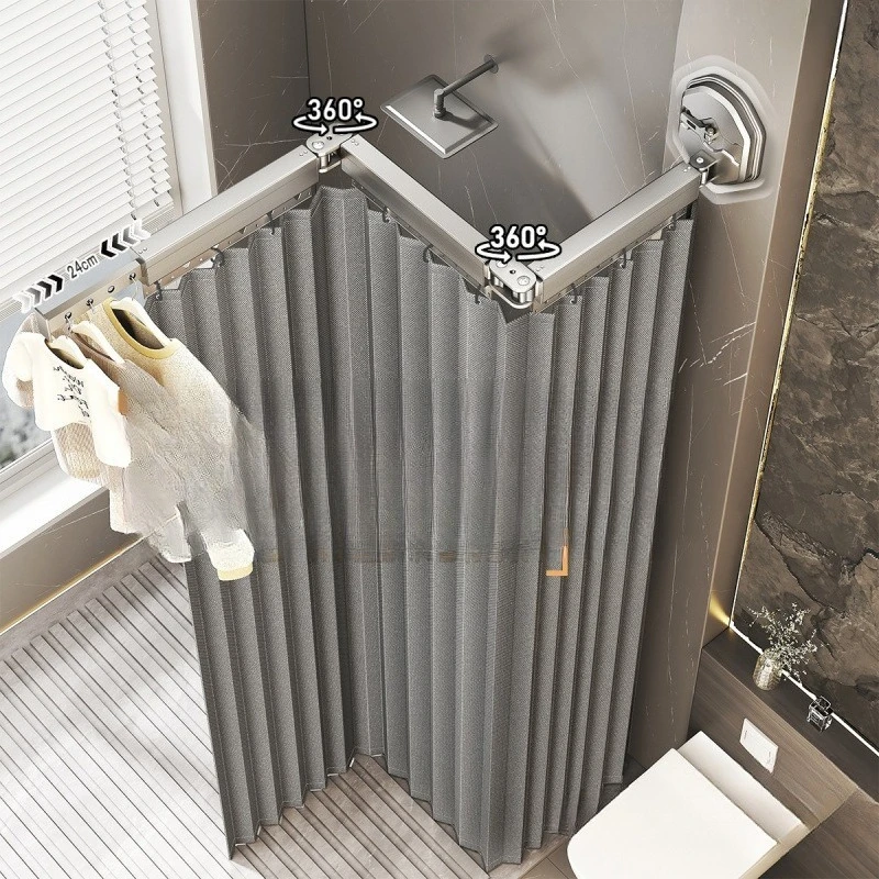 

Bathroom shower curtain folding invisible non-punching toilet bath waterproof partition dry and wet separation