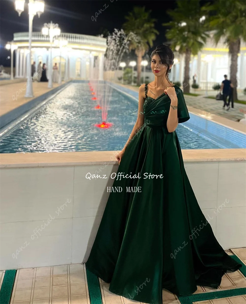 Qanz Arabia Saudita verde esmeralda vestidos de noche Vestido Largo Elegante largo una línea Abendkleider Luxus 2024 Dubai personalizado