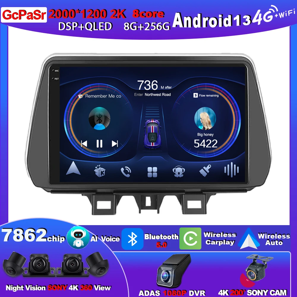 

Car Radio Android Carplay For HYUNDAI TUCSON 2018-2019 Multimedia Player Navigation Touch Screen 9 Inch 5G Bluetooth GPS Display