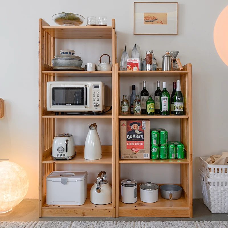 

Solid Wood Shelf Multi-Purpose Kitchen Storage Rack Living Room Balcony Bookshelf Microwave Stand Multifunctional Organizer