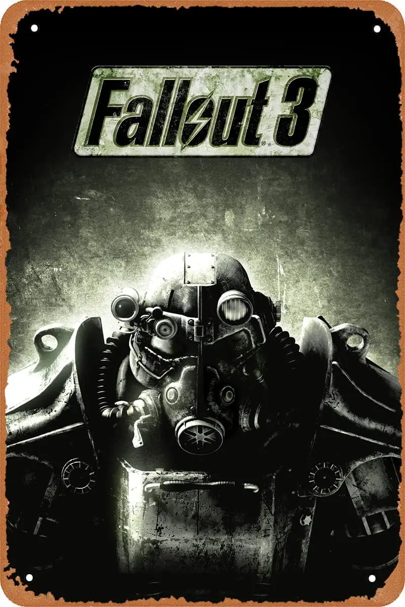 1 unidad, póster del videojuego Fallout 3 (estilo vintage), letrero metálico, letreros de metal con motivos de videojuegos, 20 x 30 cm.
