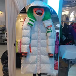 Veste en duvet de canard pour femme, 90% duvet de canard blanc, streetwear coloré brillant, parkas longues chaudes, mode européenne et américaine, hiver