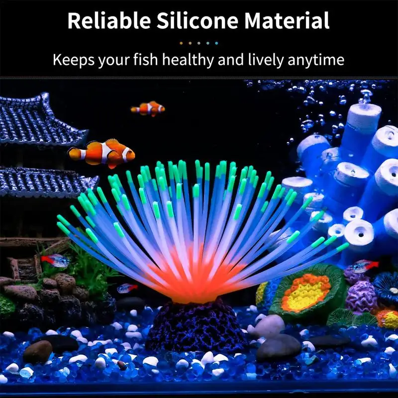 Aquarium Landscape Decoration Aquarium Imitative Iridescent Silicone Sea Urchin Ball Artificial Fish Tank Decor With Glow Effect