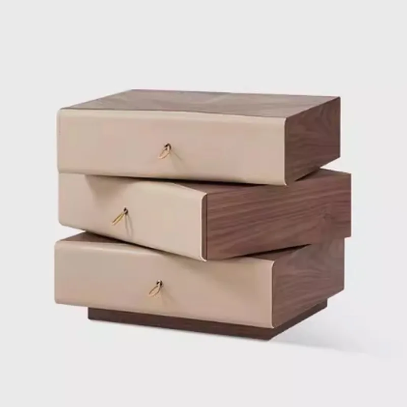 Household bedroom solid wood bedside table new creative installation-free saddle leather can be rotated three pumps