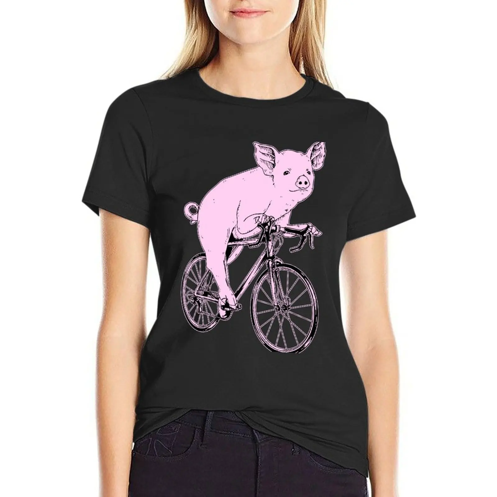 Cycling Pig T-Shirt tees oversized Female clothing new edition t shirts for Women