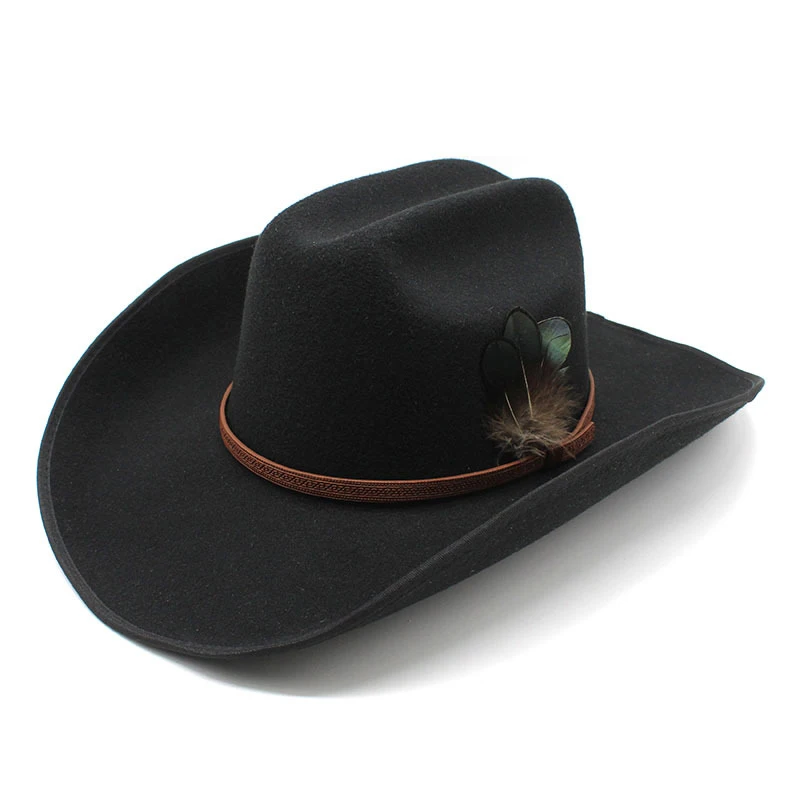 

Retro Feather Tibetan Style Imitation Cashmere Women Men Large Wide Brim Yellowstone Cowboy Western Hat Cowgirl Cap (56-59cm)