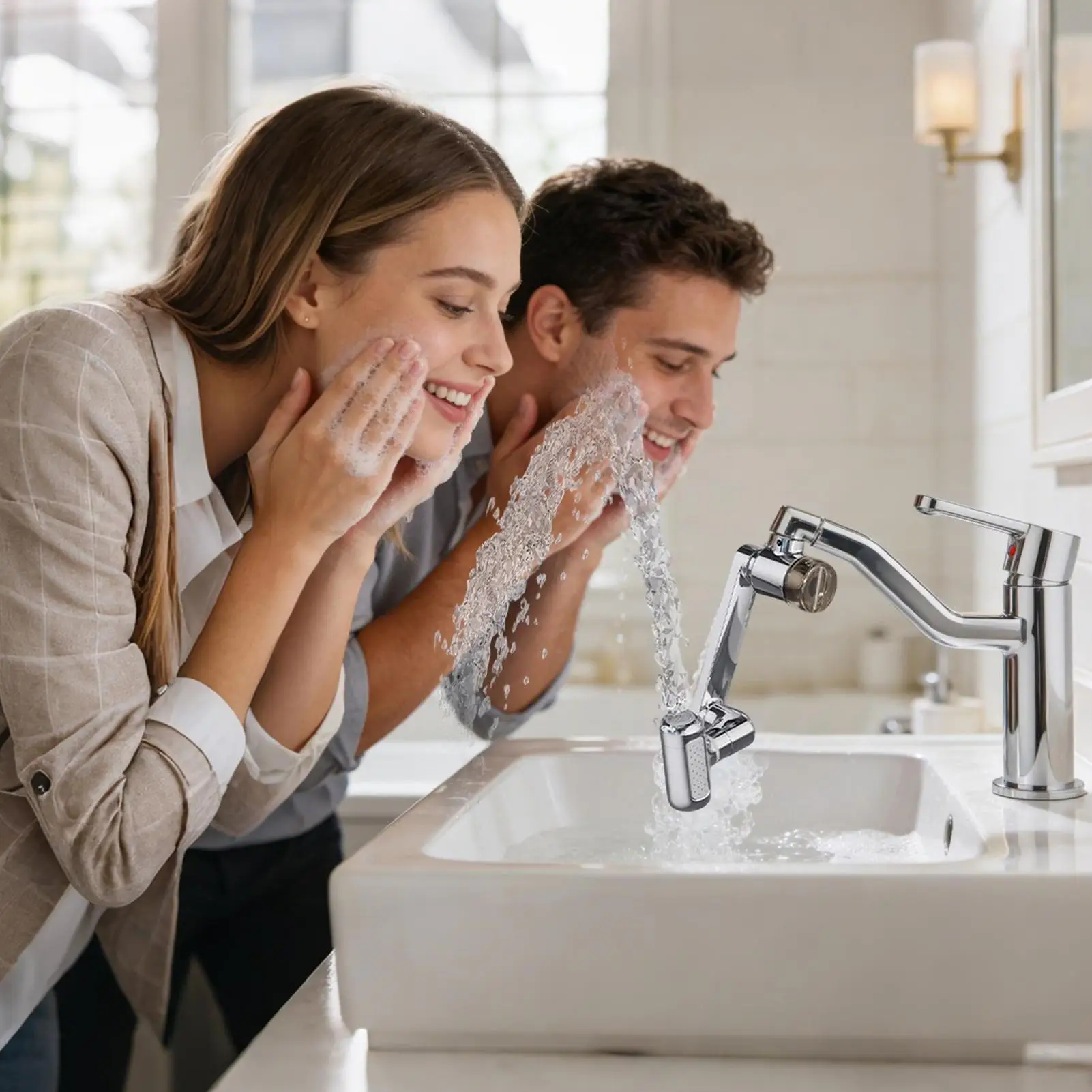

4-Mode Rotatable Faucet Extender with Upward Facial Mist Kitchen Faucet Extender for Home Dorm Rental House Shower Room Face