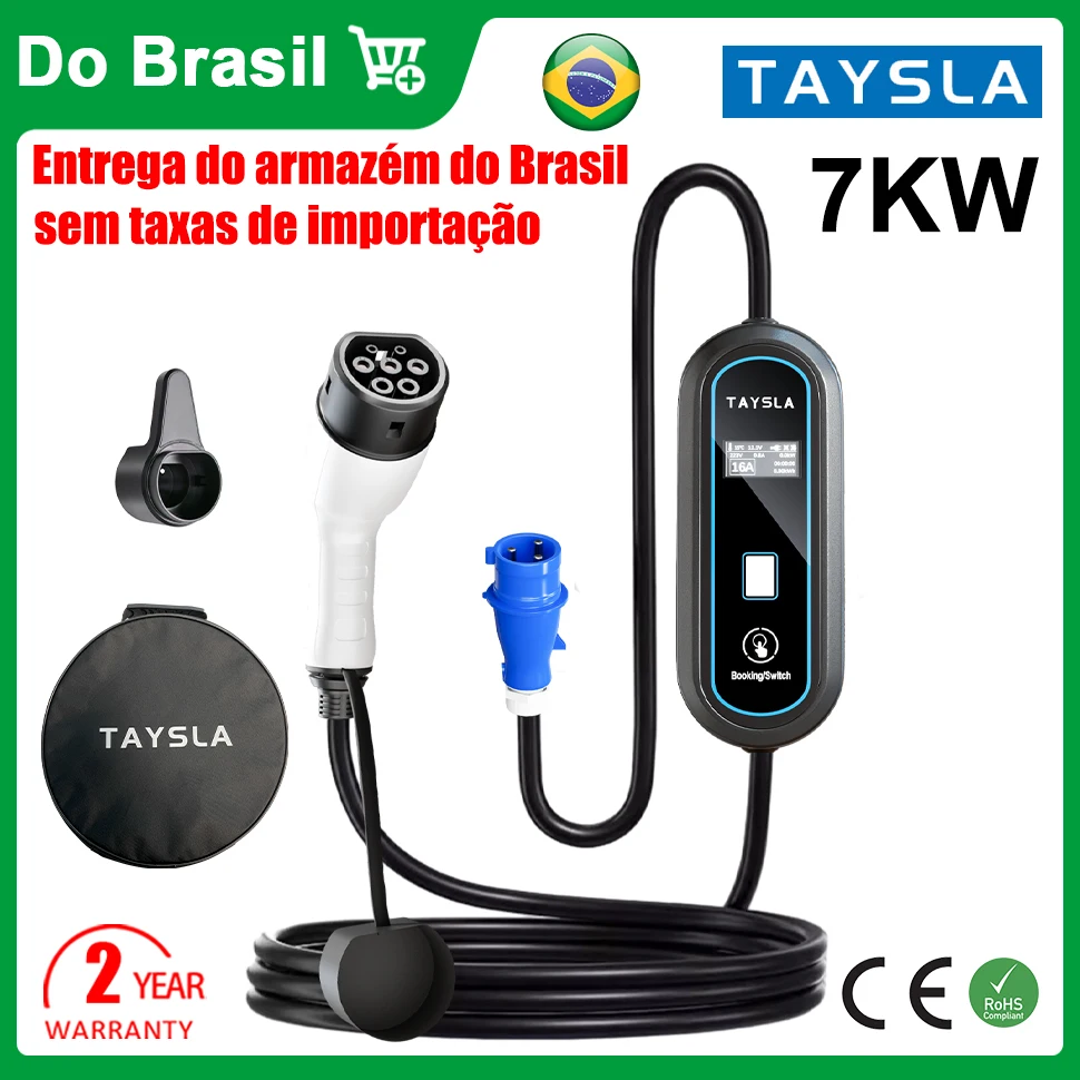 TAYSLA 7KW Electric Car Charger 32A Type 2 Portable EV Charger 80V-260V Charging Cable Wallbox for all Electric Vehicle BYD BMW