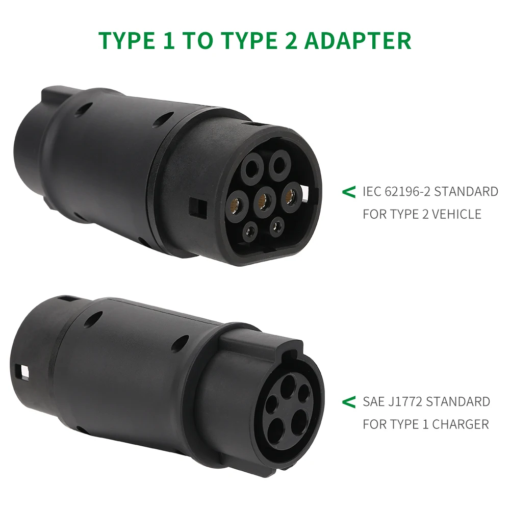 EV Car Adapter Charging Plug  Electric Vehicle  Charger SAE J1772 Connector Type 1 To Type 2 EV IEC62196 Standard