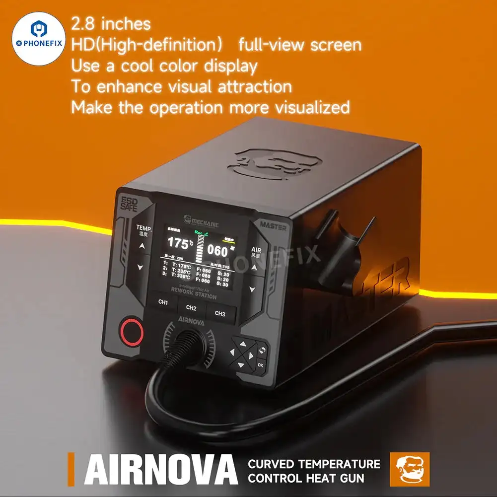 MECHANIC AirNova Heat Gun Desoldering Station with 6pcs Horn Nozzles Rapid Cooling Auto Sleep for Professional Soldering Repair