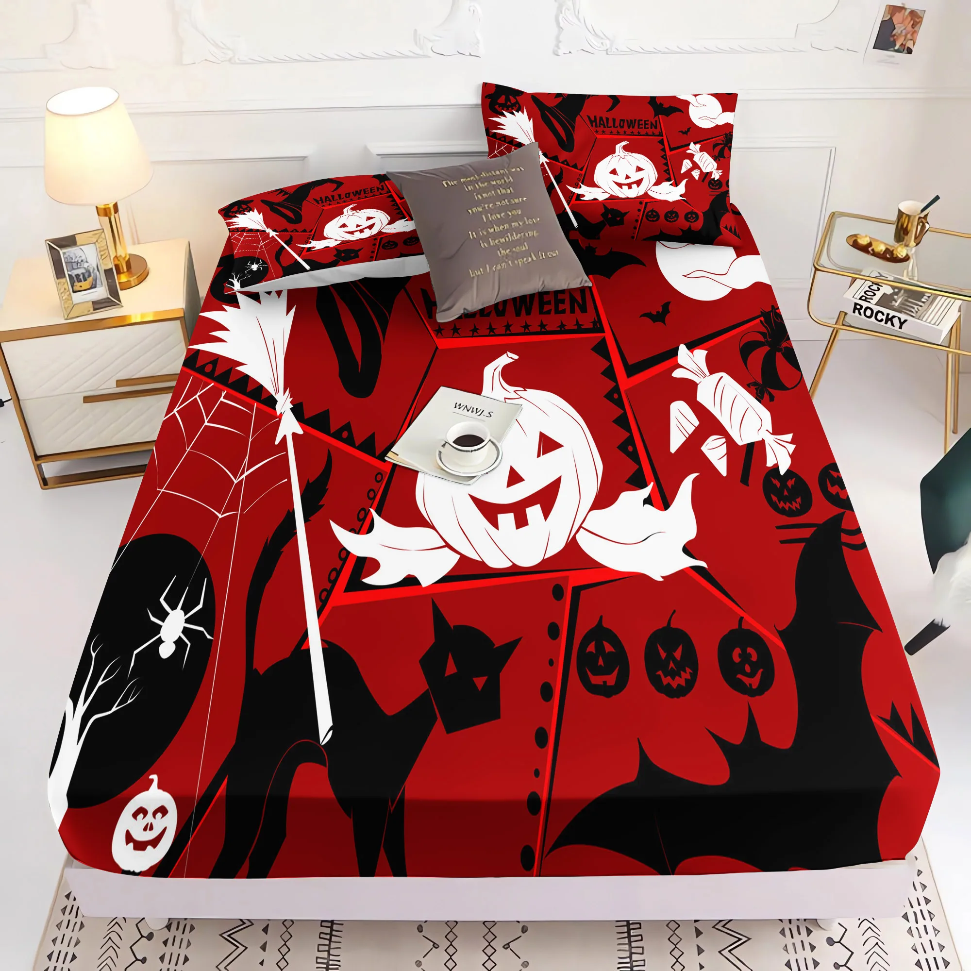 

Halloween Christmas bedding set,creating a comfortable bedroom - including a bed cover and 1/2 cute designed pillowcases