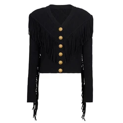 High-end Spot 2024 Spring And Autumn New High-quality Knitwear Long Sleeve V-neck Tassel Cardigan Top Woolen Jacket