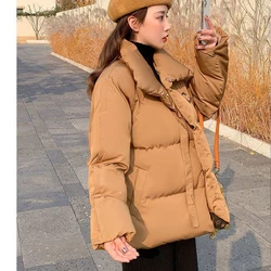 Autumn Winter Jackets Women Stand Collar Long Sleeve Coat Puffer Jacket Student Solid Bread Coat Thickened Warm Korean Fashion