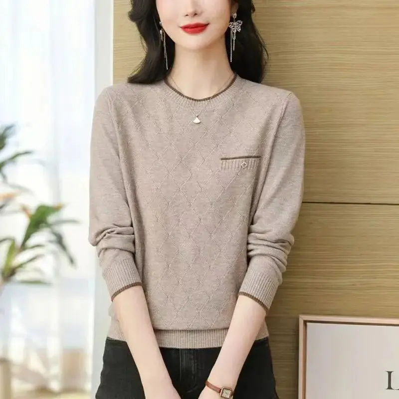 

Long-sleeved Top Spring Autumn New Middle-aged Women's Round Neck Mom Sweater Knitted Base Shirt