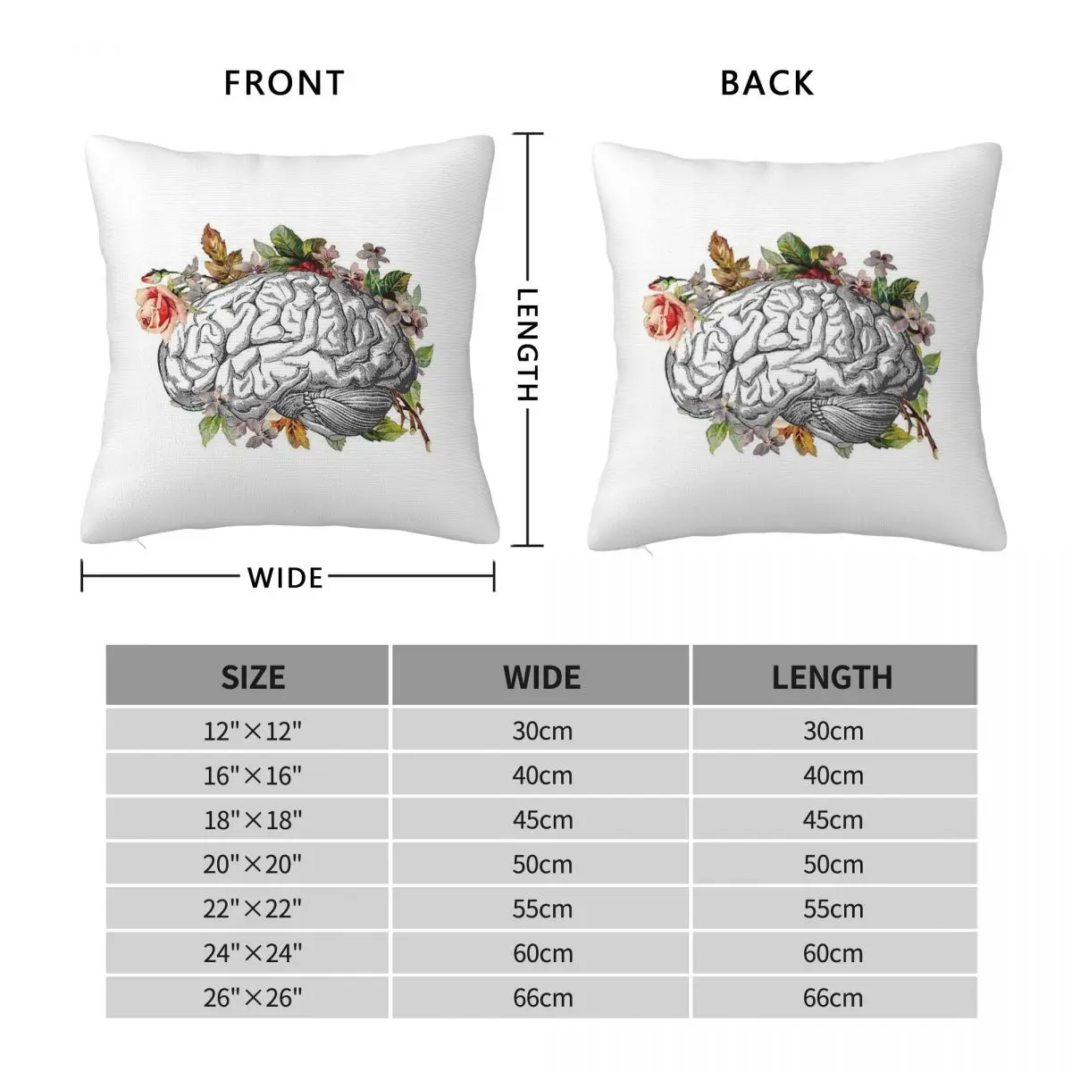 Brain With Flowers Square Pillowcase Polyester Linen Velvet Printed Zip Decor Pillow Case Sofa Cushion Cover