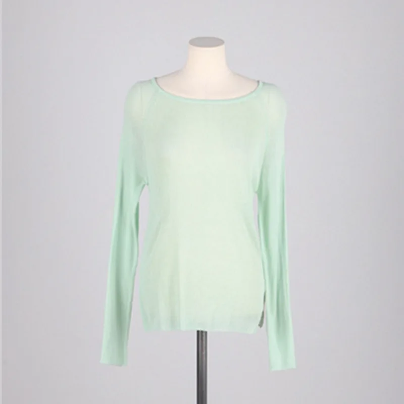 Korean Autumn Winter New Elegant Thin Transparent Slim Body Sleeve Long Sleeve Base Knitted Women Tshirt Fashion Sexy Women LRS8