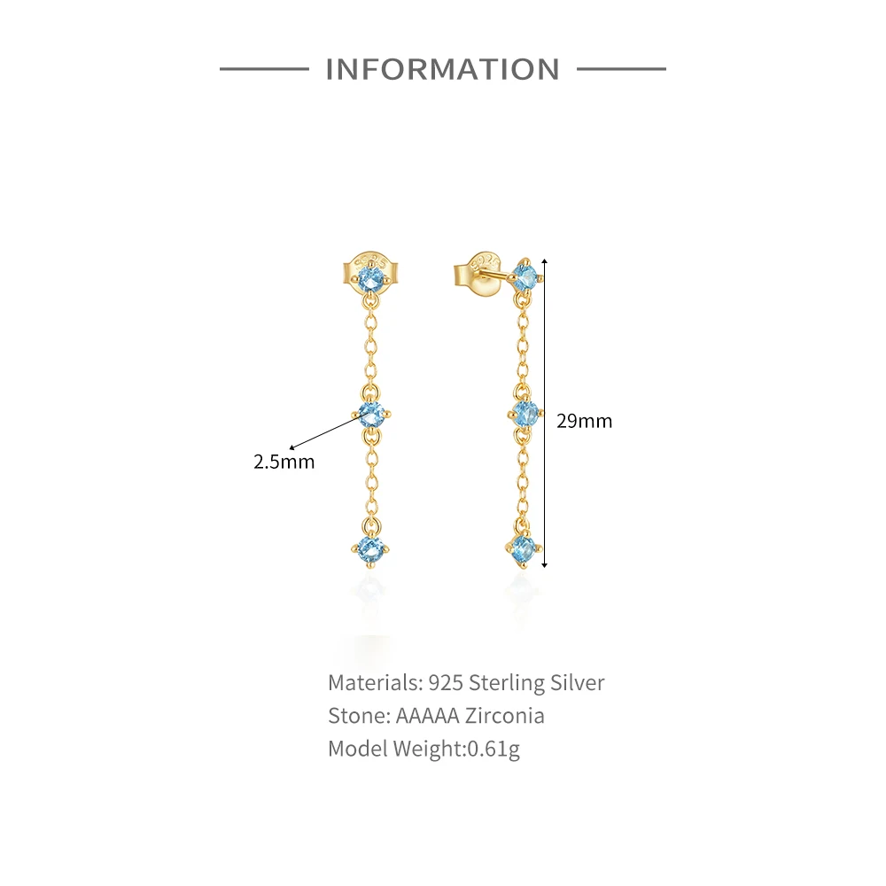 CANNER S925 Sterling Silver Stud Earrings Sparkling Zircon Women\'S Earrings Long Tassel Versatile Temperament Jewelry Party Gift