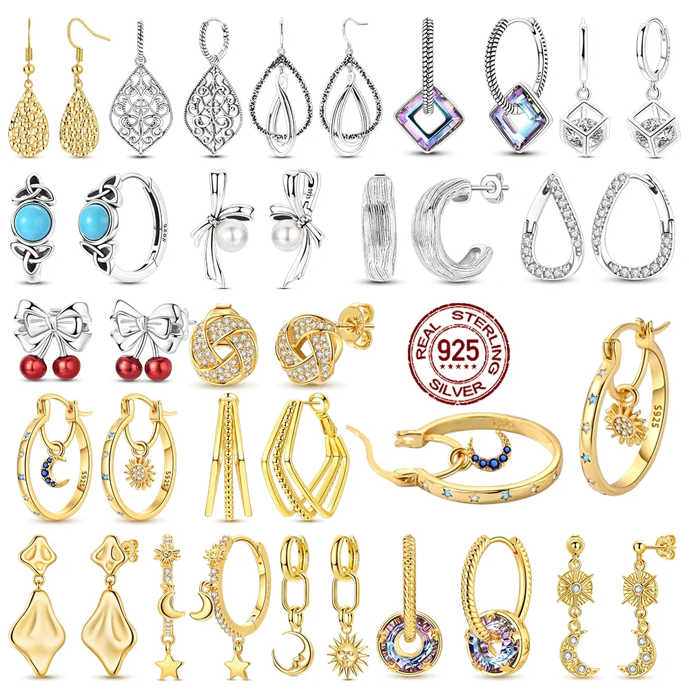 

925 Sterling Silver Golden Earring Women 2026 CZ Zircon Hoop Ear Studs Sparkling Pave geometry Earring Wedding Anniversary Gift
