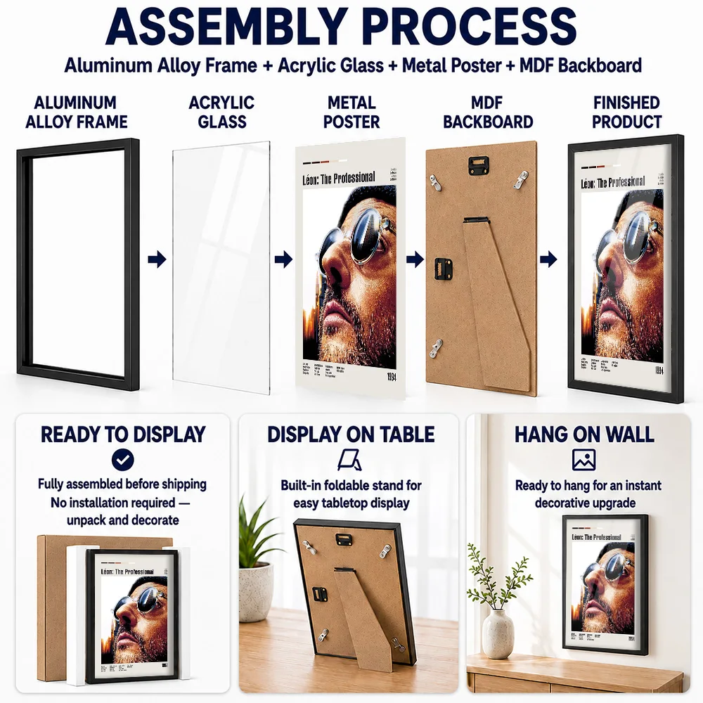 Léon: The Professional Movie Framed Metal Print Customized Screen Tribute Wall Art Perfect Within Media Room As Story Lovers