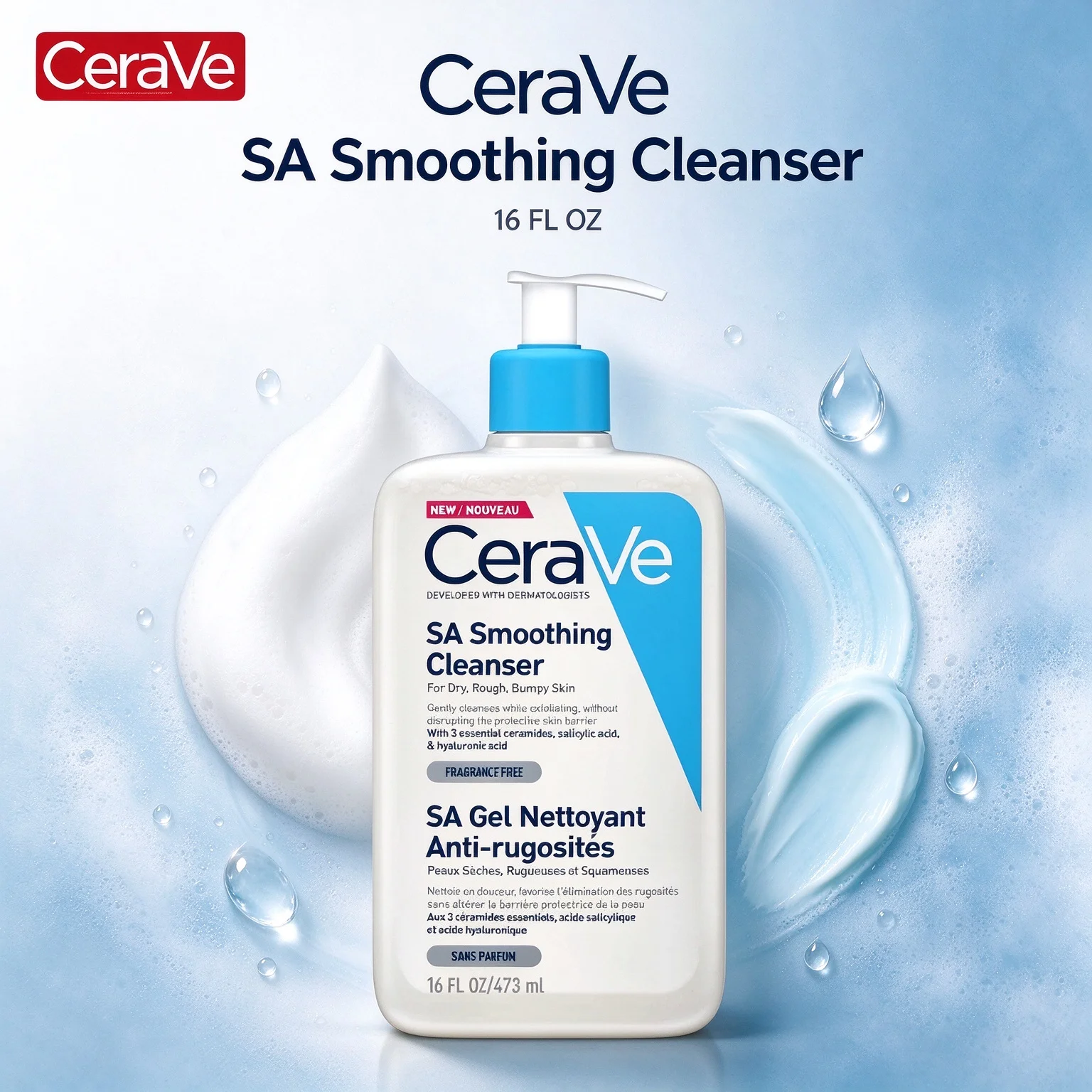 CeraVe Pore Refine Gel Nettoyant Affinant, Pore Refining Cleanser For Congested Combination Skin, Fragrance Free 16 FL OZ (473ml