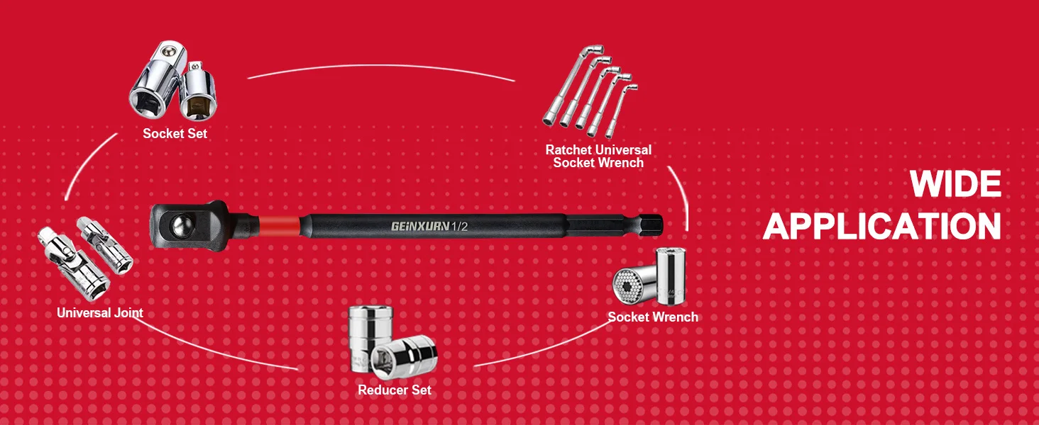 Geinxurn Schlagschrauber-Adapter-Set, 1/4 Zoll 3/8 Zoll und 1/2 Zoll Antrieb, Verlängerungsbit mit Halter, anpassbarer Bohrmaschine an Schlagschrauber mit hohem Drehmoment – Detail 5
