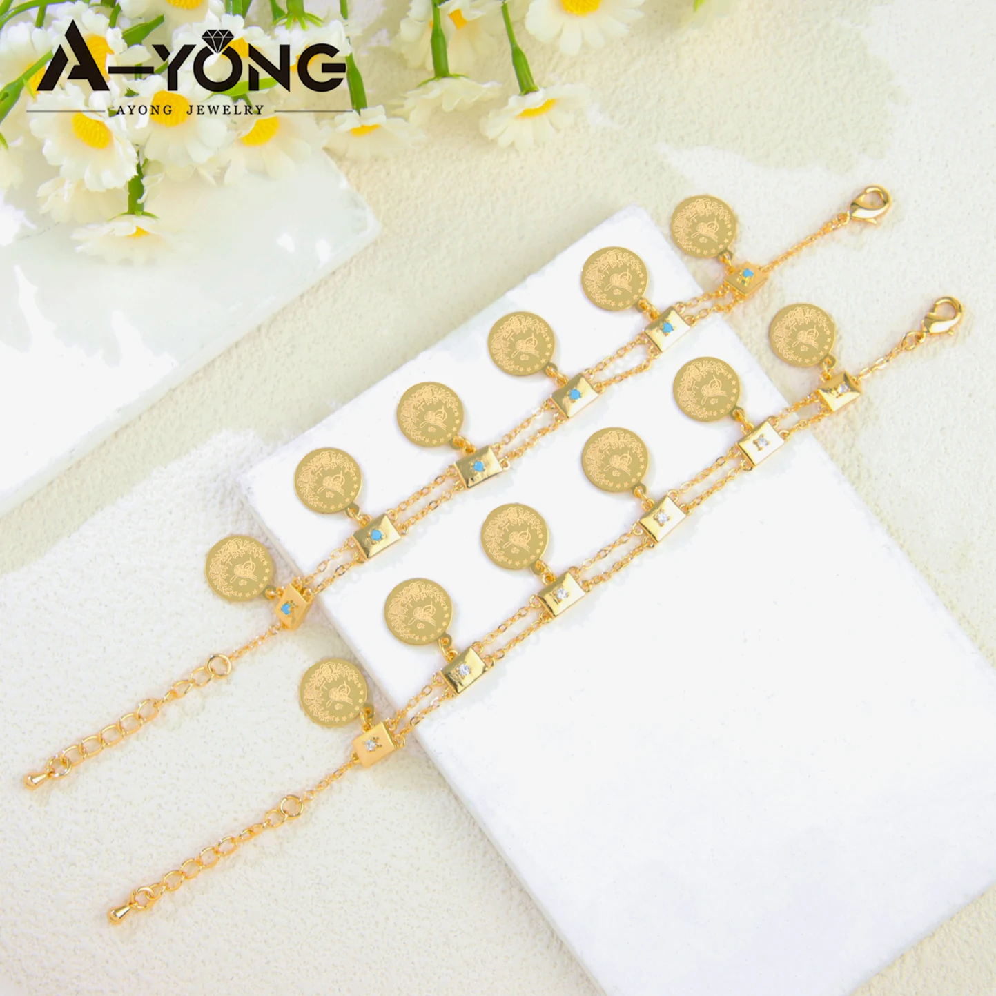 Arab Gold Color Bracelets 18k Gold Plated Turkish Coins Bangles for Women Dubai African Fashion Party Jewelry Gifts