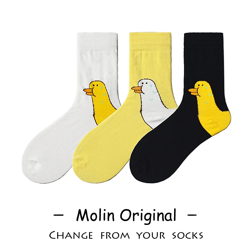 

1 Pairs Cartoon Women Socks Fashionable And Versatile Cute Design Funny Goose Breathable Soft Comfortable Women Casual Socks