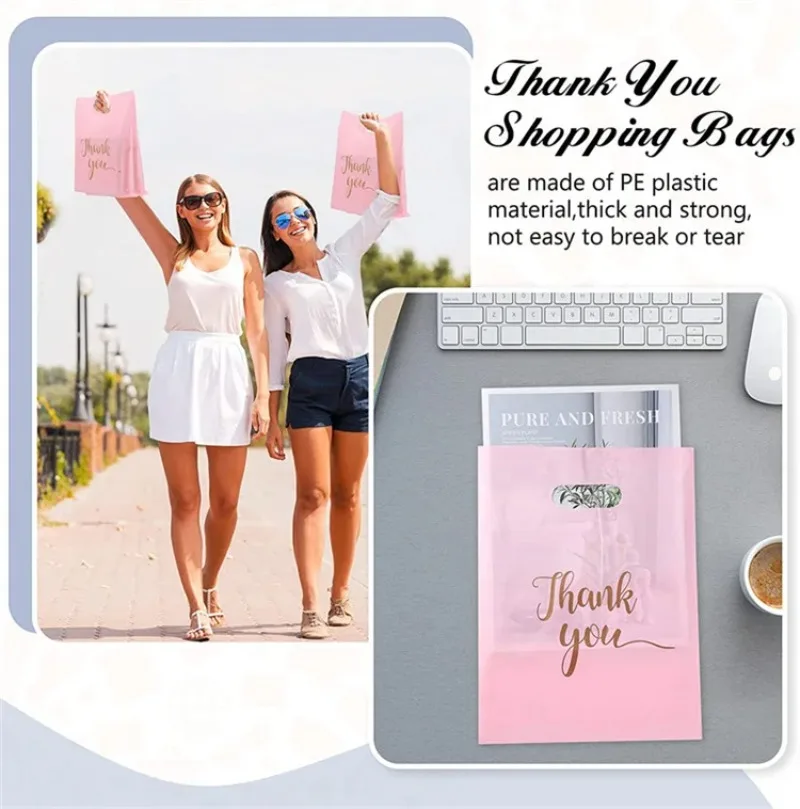 Black/White/Pink Thank You Handle Plastic Clothing Garment Bag DIY Xmas Dress Toys Underwear Women Gifts Portable Pouches - Image 4