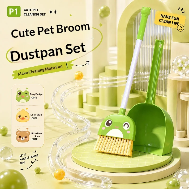 Mini Cartoon Broom Set Cute Small Cleaning Tool For Household Desktop Sweeping Pretend Play Educational Toy