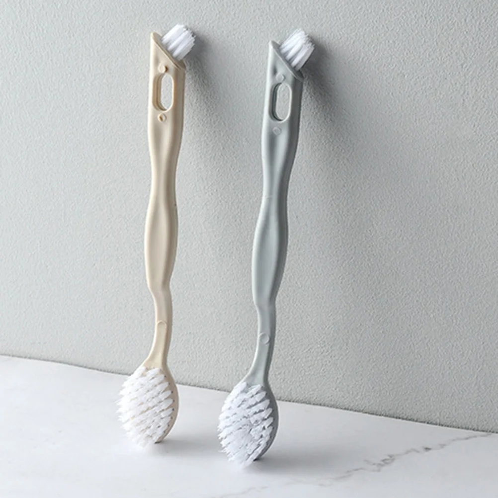 

2pcs Simple Laundry Brush Beige Grey Long Handle Tool For Shoes Washing Cleaning Brush Household Bristles Cleaner Fashion