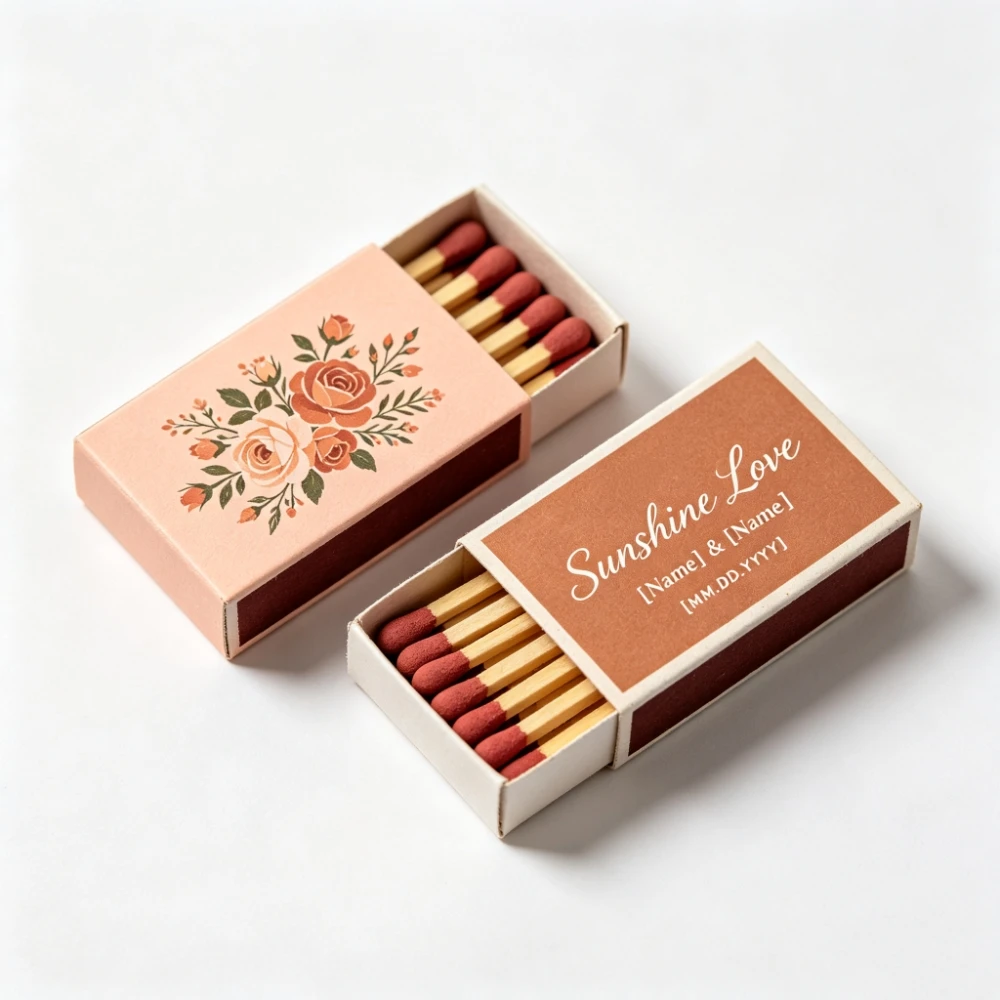 50Pcs Custom Vintage Badge Scroll Botanical Flower Empty Match Box, No Match Heads, Wedding Favor Gift for Bachelorette Party,
