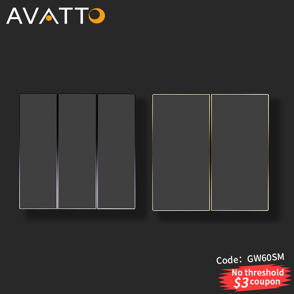 AVATTO New Blade Series Tuya Smart WiFi/Zigbee Push Button Switch with Ambient Light APP Control Works with Alexa Google Home