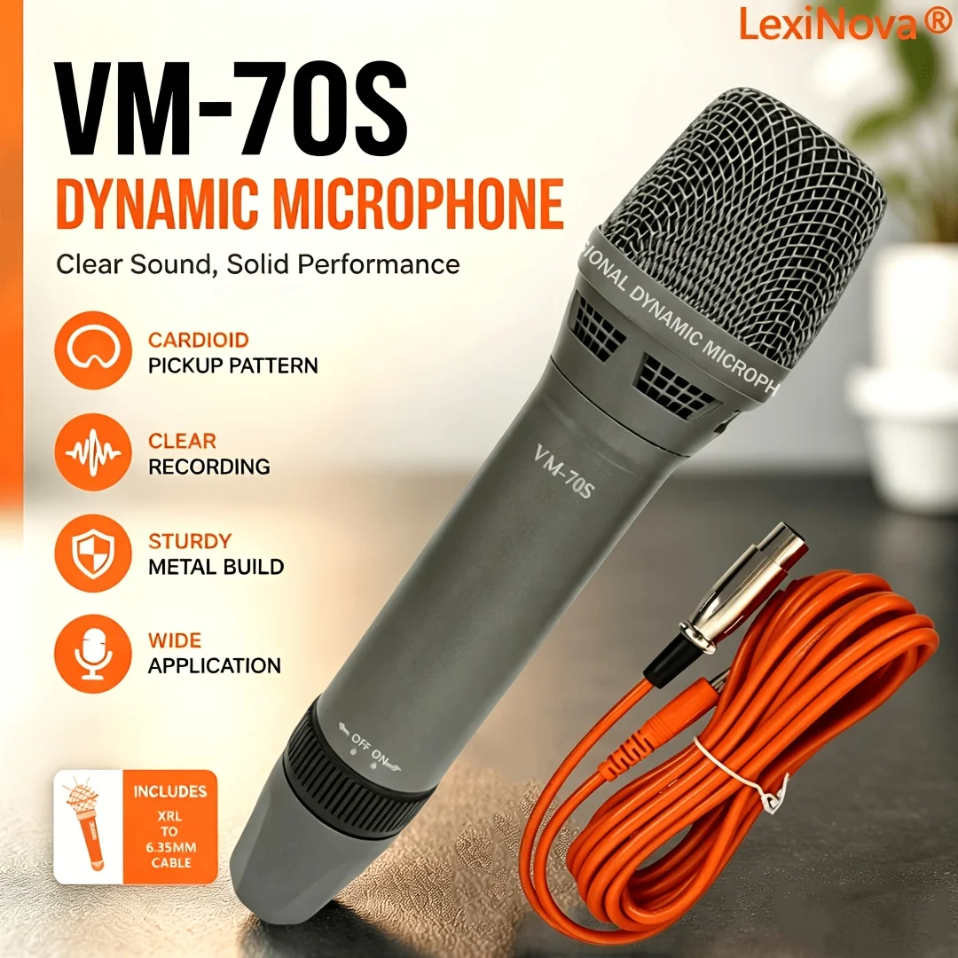 Professional Dynamic Microphone VM-70S with Switch Cardioid Vocal Handheld Mic for Karaoke Live Stage Speech Recording Party