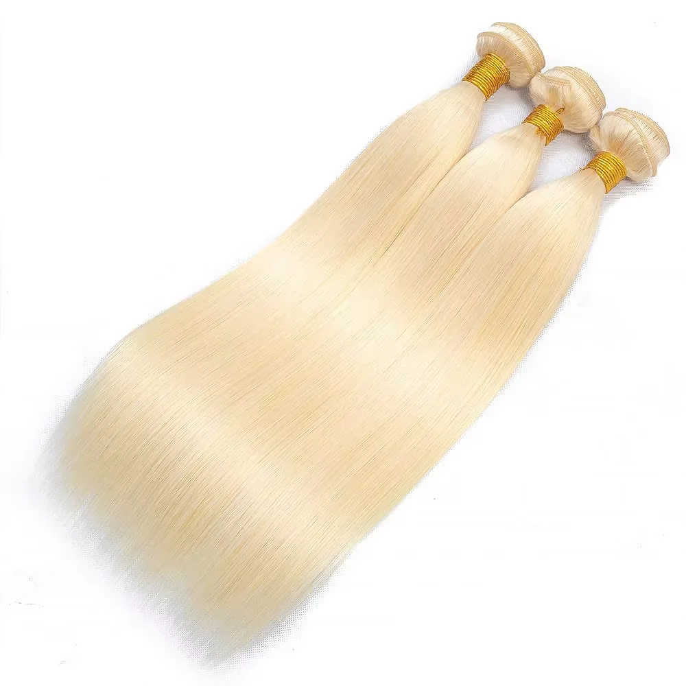 Long Straight Human Hair Bundles 613 Blonde Colored Unprocessed 12A Human Hair 3 4 Pieces Hair Extensions 10-40 Inches