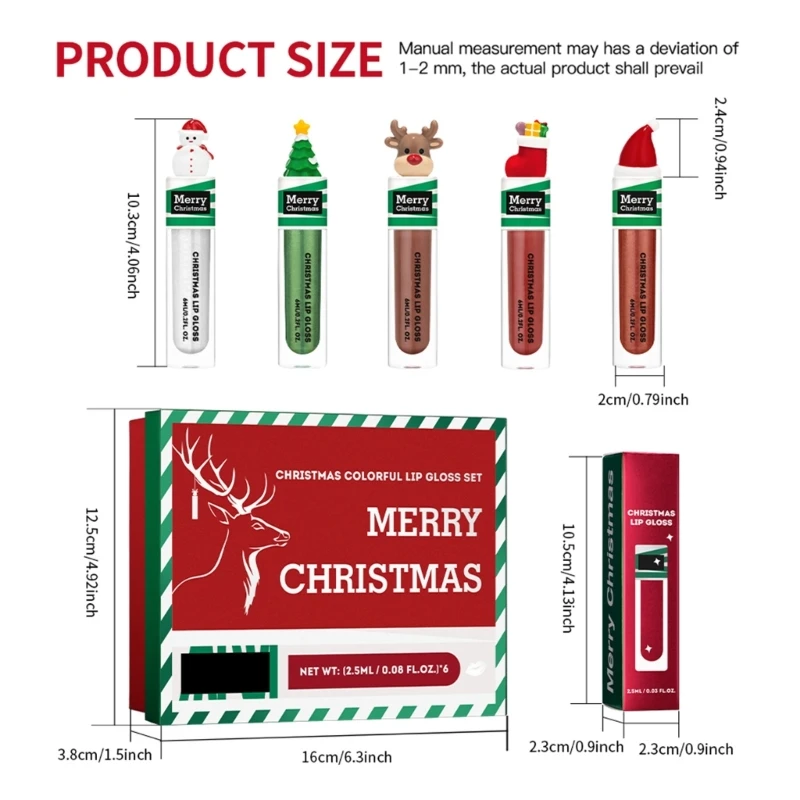 6 قطع/مجموعة ملمع شفاه ملون لعيد الميلاد، مجموعة ملمع شفاه غير لامع، مرطب وأحمر شفاه مغذي، 6 قطع/مجموعة