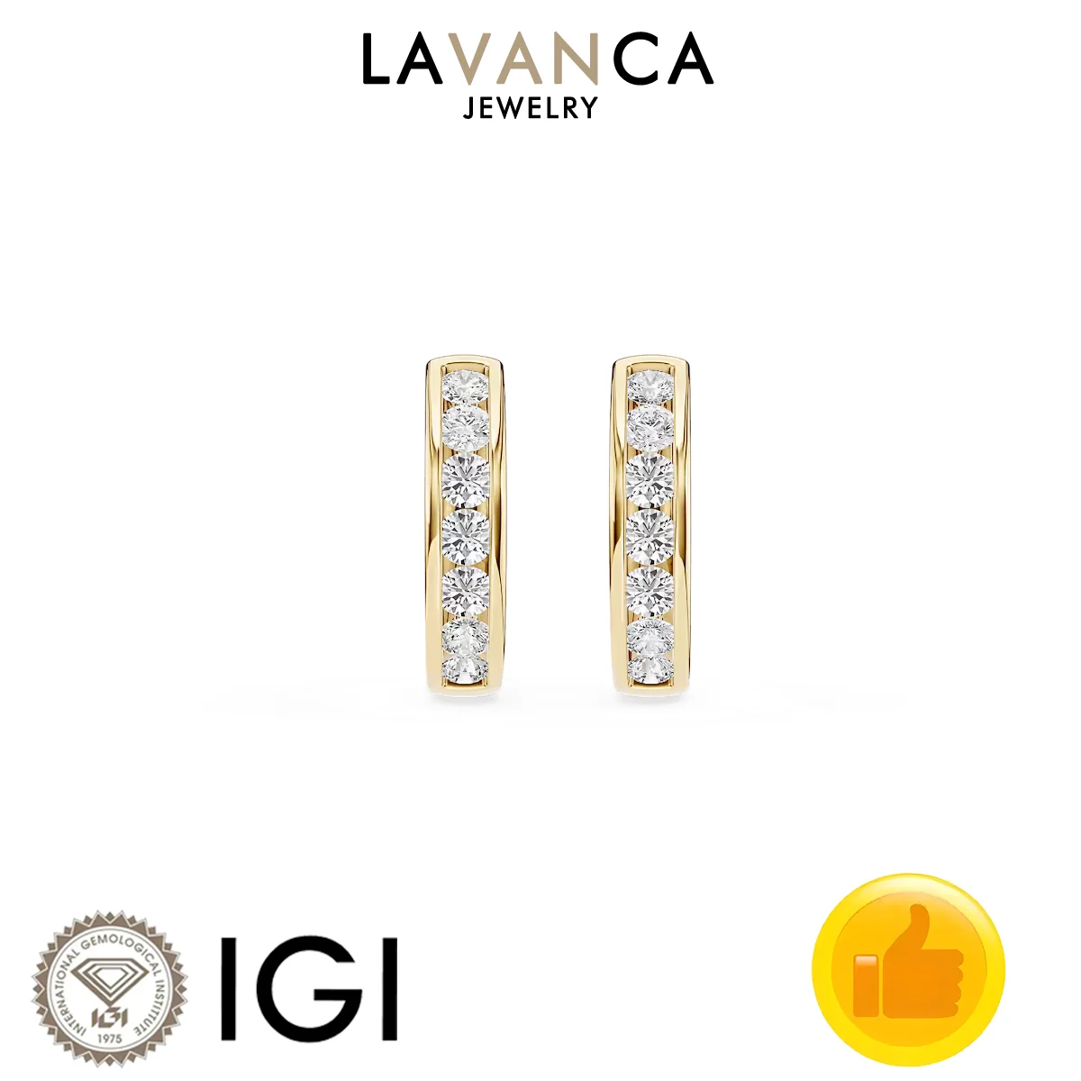 Round Lab Grown Diamond Channel Set Hoop Earrings 9K/14K/18K Gold Lab Created Diamond Earrings Party Daily Wear Gifts for Women