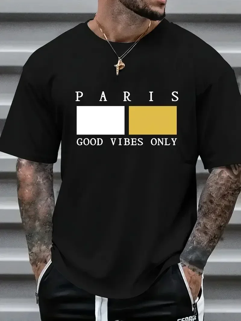 2026 Paris Graphic Print Men's Kids Creative Top, Casual Short Sleeve Crew Neck T-shirt, Men's Clothing For Summer Outdoor