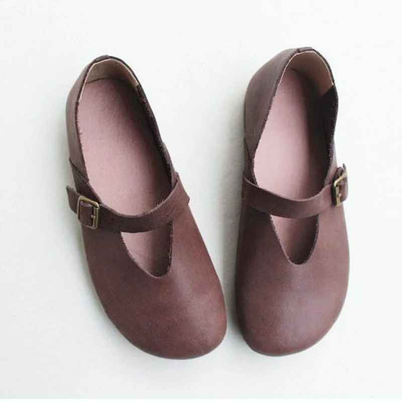 Genuine Leather Flat Soft Soles Breathable Women's Shoes Comfortable Non-slipcowhide Original Single Shoes