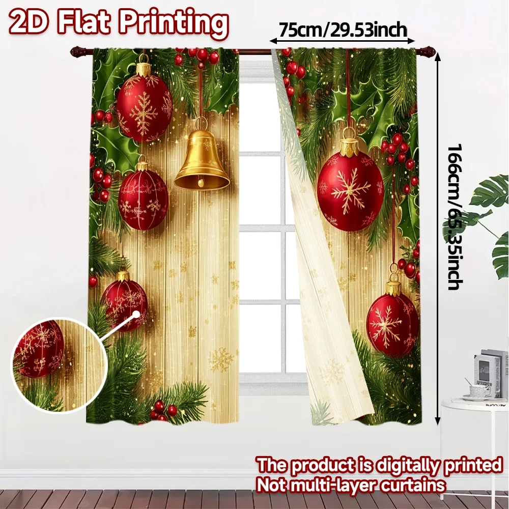2pcs,Curtains Christmas Baubles Ornaments Bells (4) Popular Curtains Versatile Durable Polyester Curtains Festive Perfect for