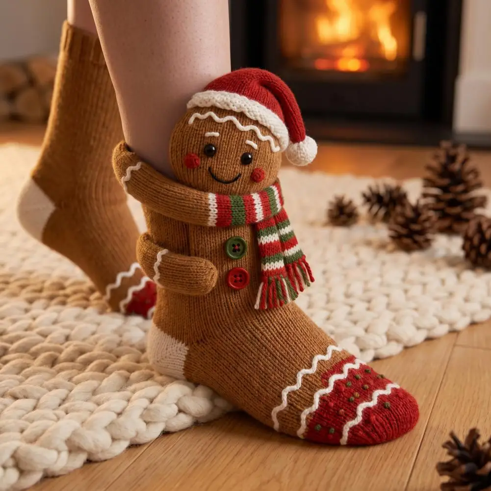 3D Hugging Christmas Stockings , Large Knit Holiday Gift Bags with Santa/Elk Designs for Home Tree Hanging Ornaments