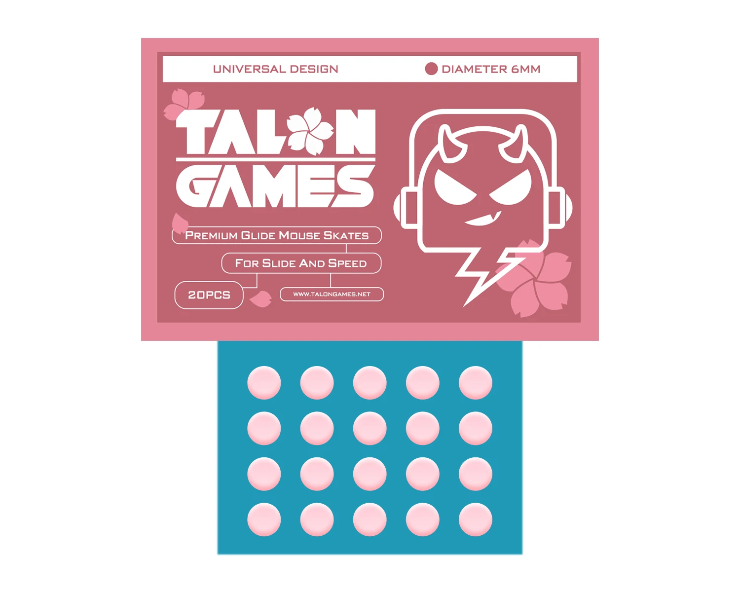 TALONGAMES-Pés do rato para Razer, Logitech, Glorious Steelseries, pontos universais, borda curva redonda, pés do rato, rosa, 6mm, 20 peças