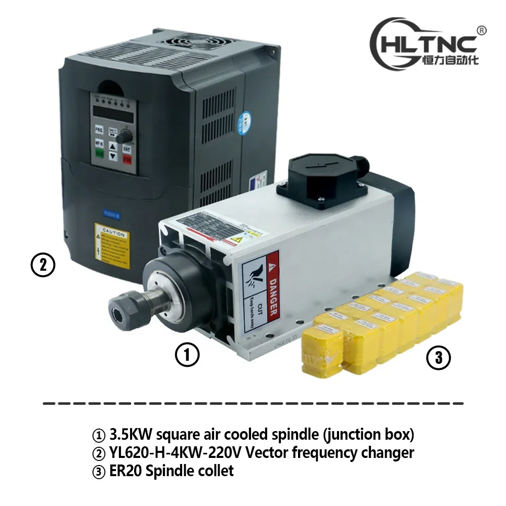 HLTNC high speed 24000rpm 3.5kW air-cooled spindle 4kW 220V ER20 inverter VFD metal milling spindle motor for cnc milling