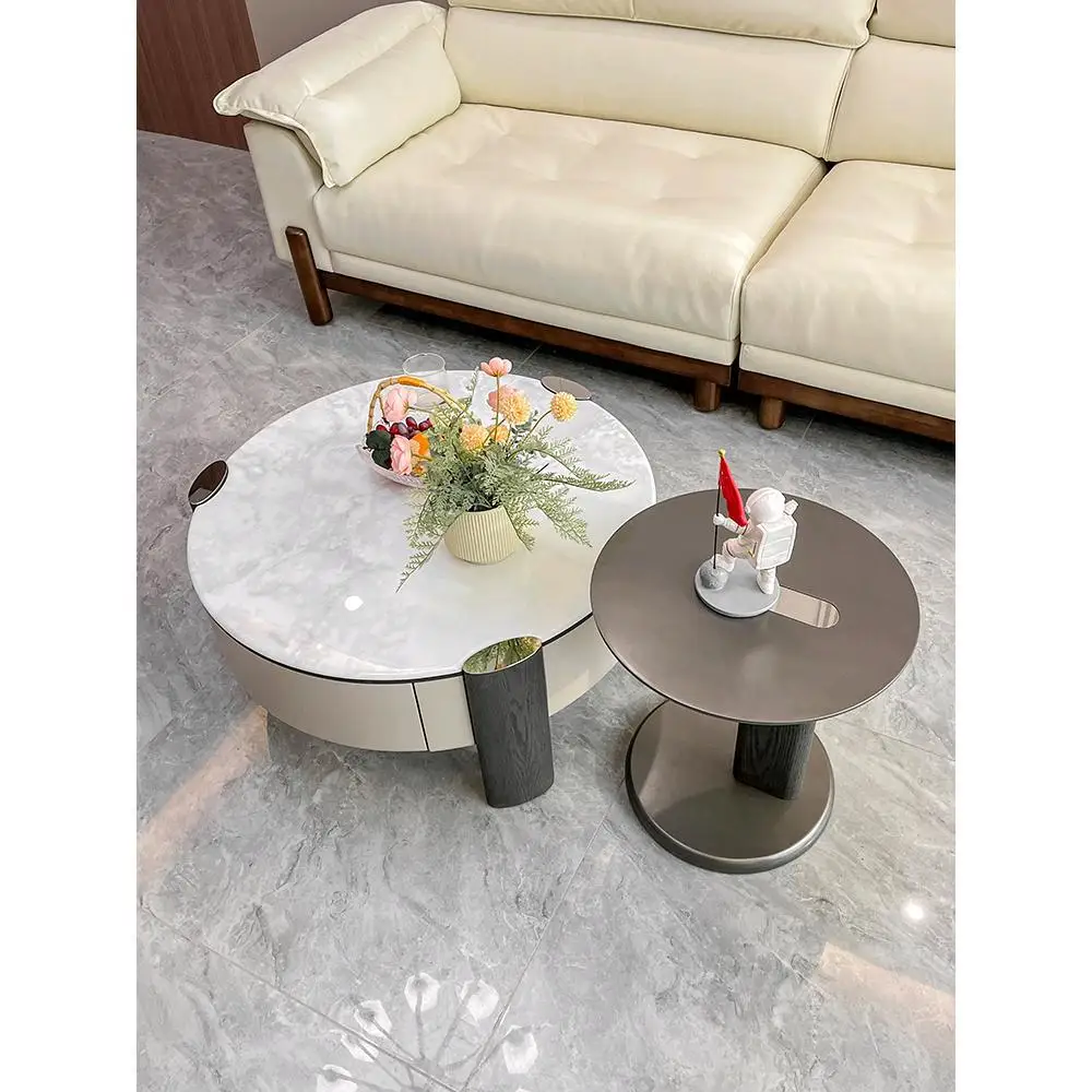

Microcrystalline stone round coffee table combination modern simple living room household small apartment Italian minimalist hig