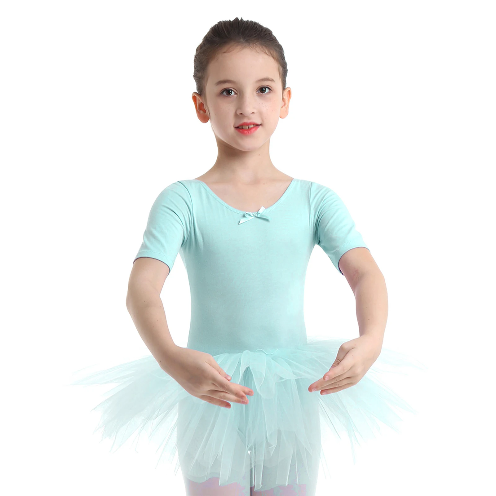 

Kids Girls Ballet Dance Practicing Leotard Comfortable Stretchy Bodysuit Tutu Dress Short Sleeve Ballet Dance Costumes